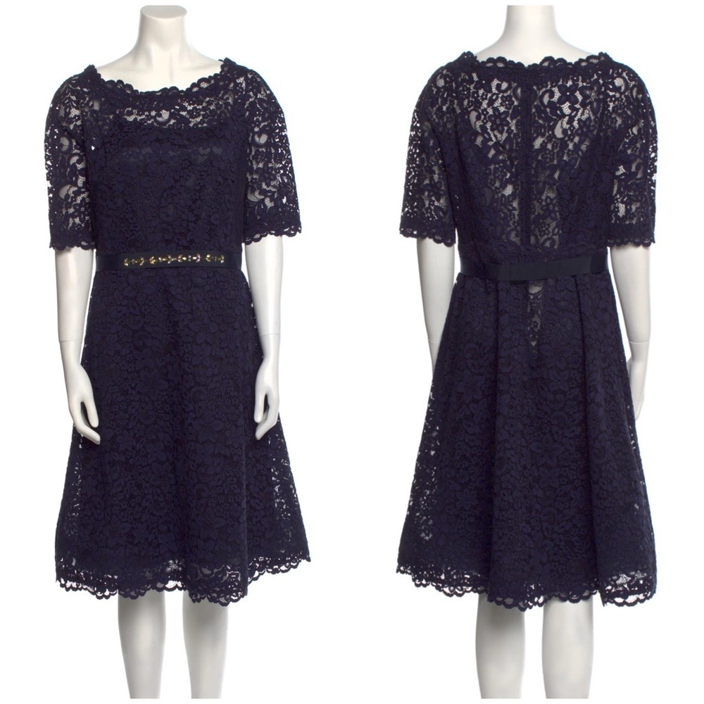 Elegant Navy Lace Midi Dress